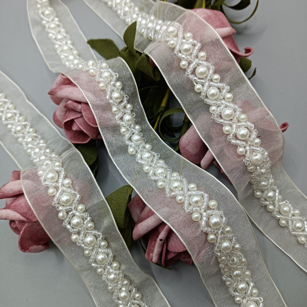 Beaded Trim Embellishment for Apparel, Bridal & DIY Crafts