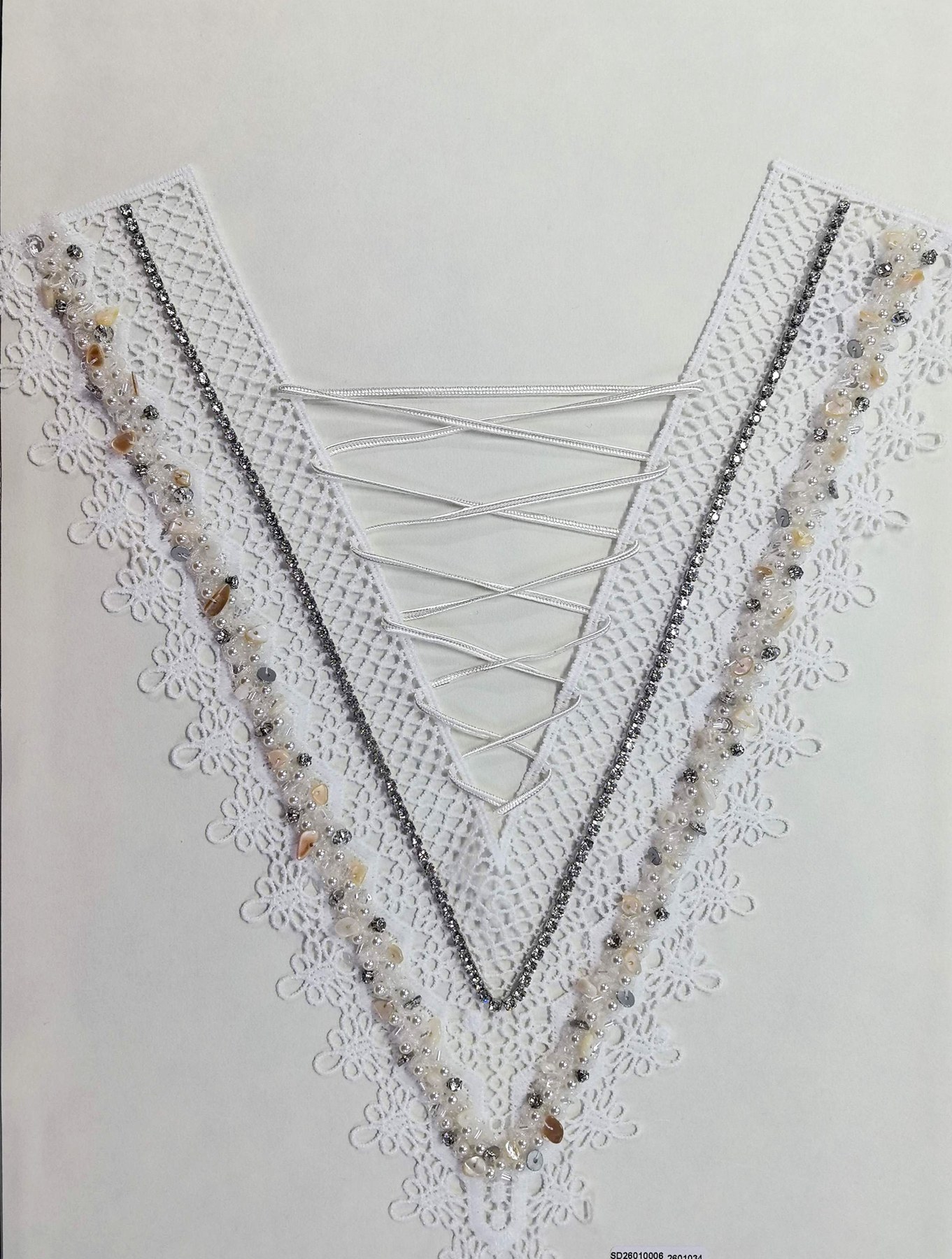 Beaded Shell V-Neck Lace Panel