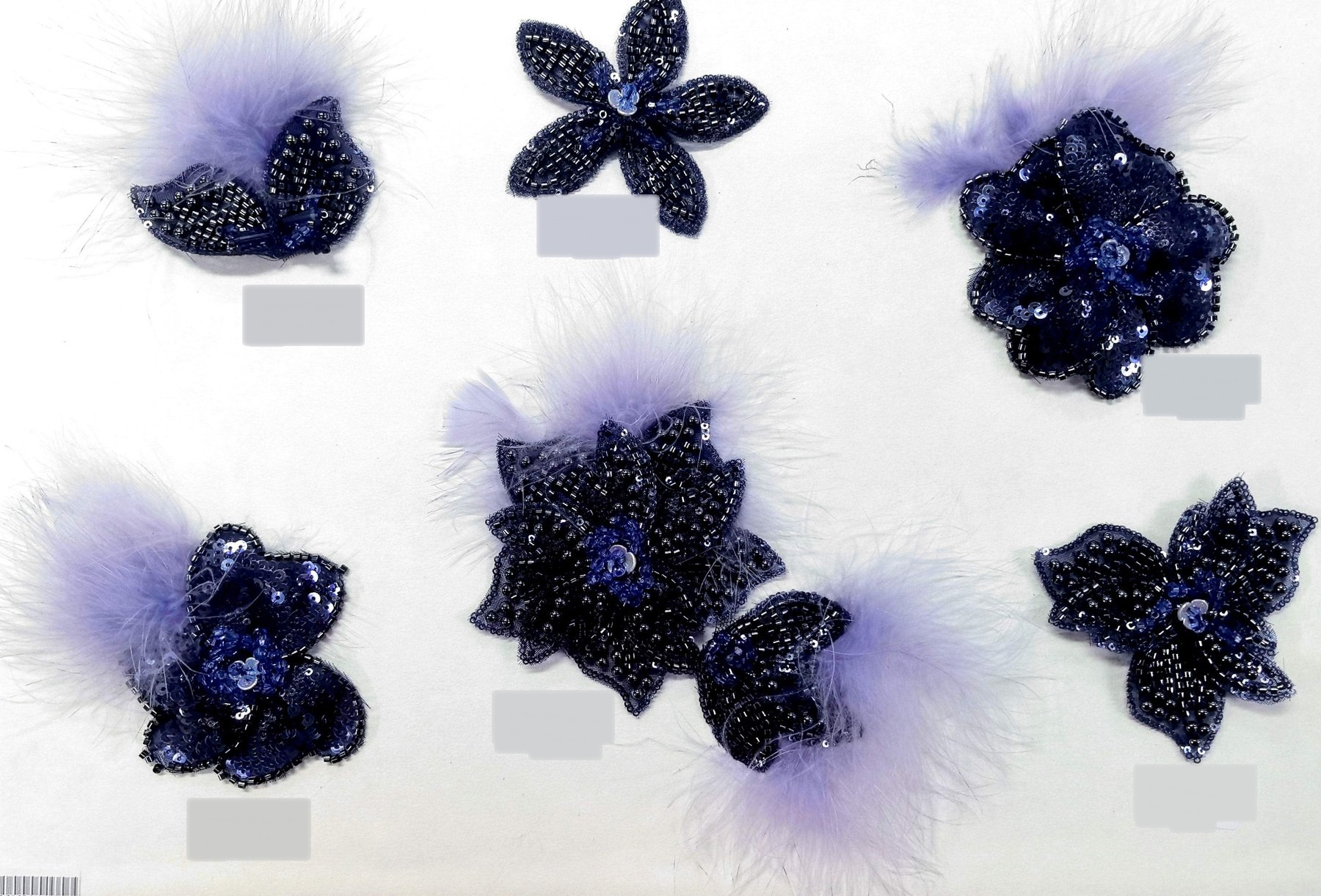 Navy Feather Sequin Flower Appliques
